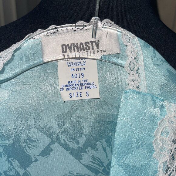 VTG DYNASTY Tv Y2K 86s Satin Baby Blue white Lace Top Cute Coquette S - Picture 2 of 6